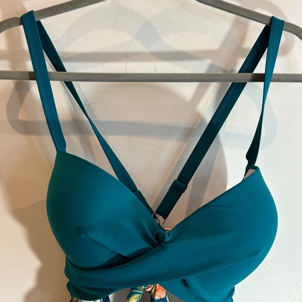 CUPSHE Sz 0X One Piece Bathing Suit Padded Cups Solid Floral Combination NEW - Picture 4 of 10